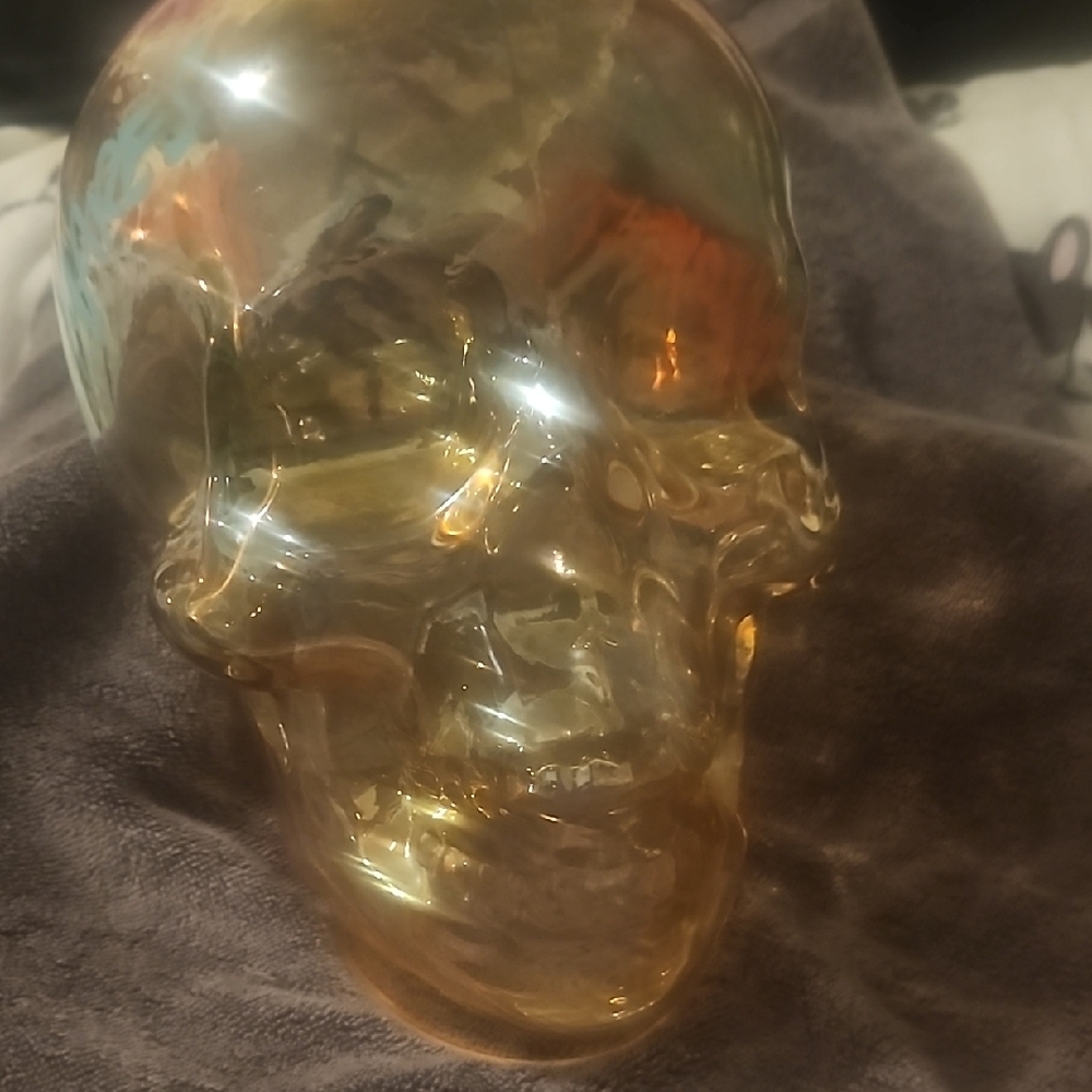 Orange Glass Art Crystal Skull with Luminous Effect and Detailed Craftsmanship